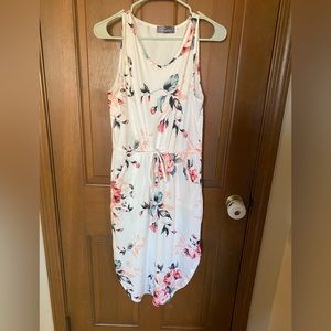 Purchased on Amazon, white floral midi dress with front tie